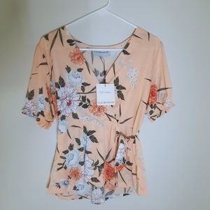 NWT Coral-Pink Floral Wrap Top